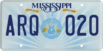 MS license plate ARQ020