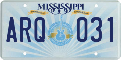 MS license plate ARQ031