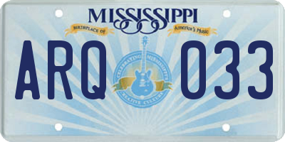 MS license plate ARQ033