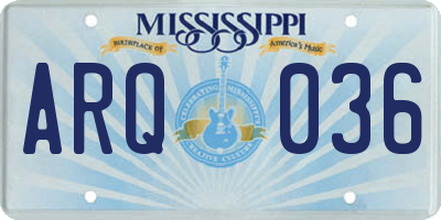 MS license plate ARQ036
