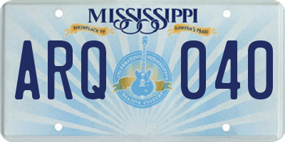 MS license plate ARQ040