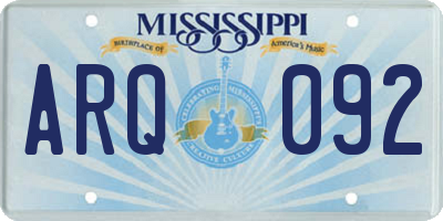 MS license plate ARQ092