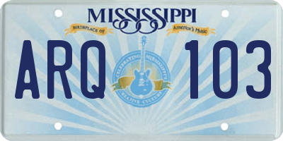 MS license plate ARQ103