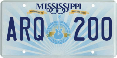 MS license plate ARQ200