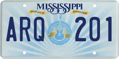 MS license plate ARQ201