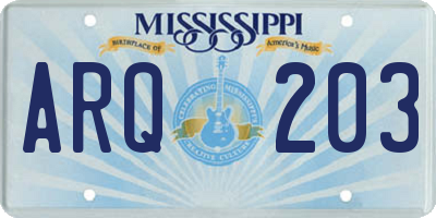 MS license plate ARQ203