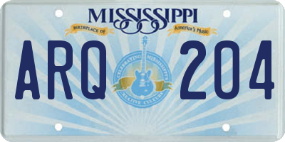 MS license plate ARQ204
