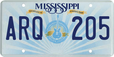 MS license plate ARQ205