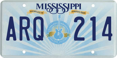 MS license plate ARQ214