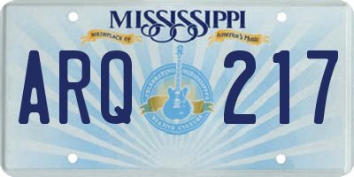 MS license plate ARQ217