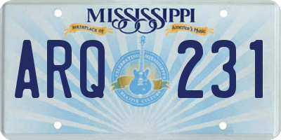 MS license plate ARQ231