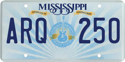 MS license plate ARQ250