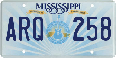 MS license plate ARQ258