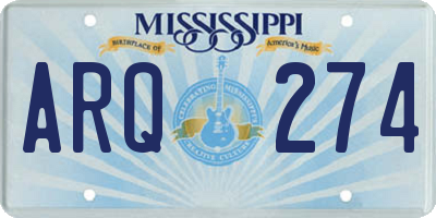 MS license plate ARQ274