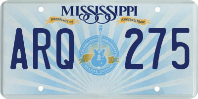 MS license plate ARQ275