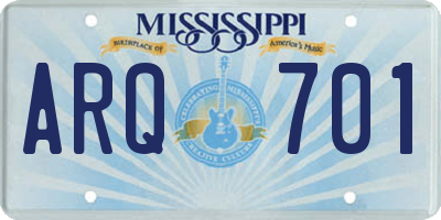MS license plate ARQ701