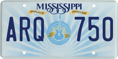 MS license plate ARQ750