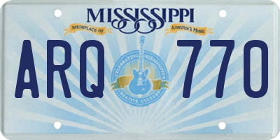 MS license plate ARQ770