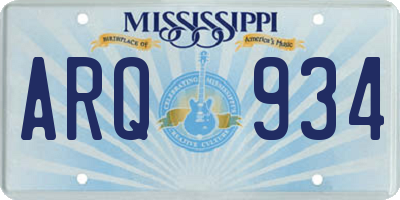 MS license plate ARQ934