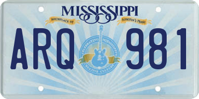 MS license plate ARQ981