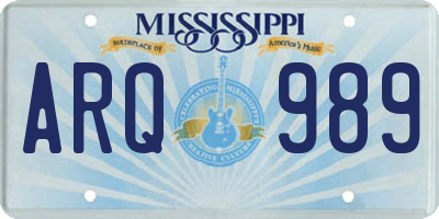 MS license plate ARQ989