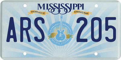 MS license plate ARS205