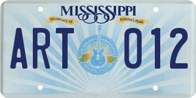 MS license plate ART012