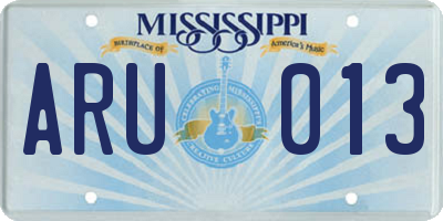 MS license plate ARU013