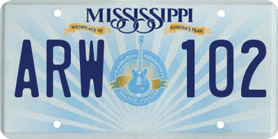 MS license plate ARW102