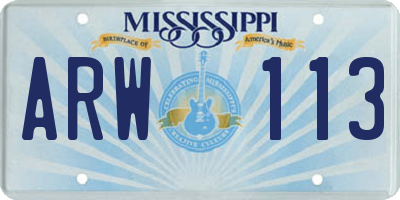MS license plate ARW113