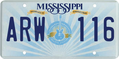MS license plate ARW116