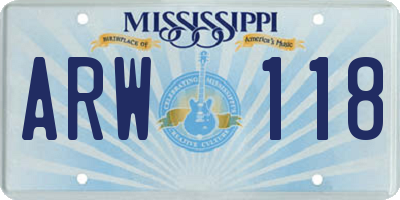 MS license plate ARW118