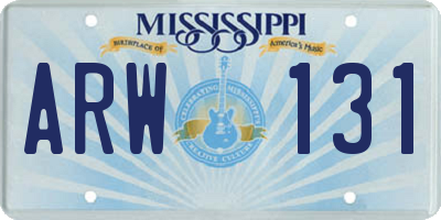 MS license plate ARW131