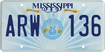 MS license plate ARW136