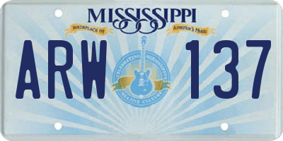 MS license plate ARW137