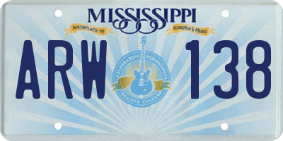 MS license plate ARW138