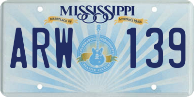 MS license plate ARW139