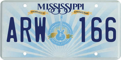 MS license plate ARW166