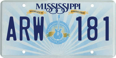 MS license plate ARW181