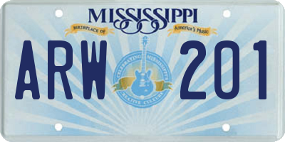 MS license plate ARW201