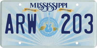 MS license plate ARW203