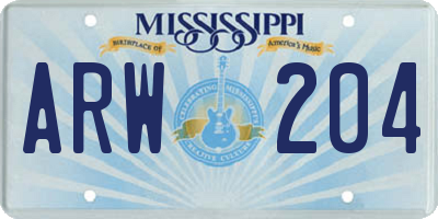 MS license plate ARW204