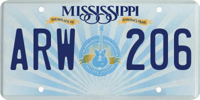 MS license plate ARW206