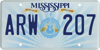 MS license plate ARW207