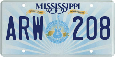 MS license plate ARW208