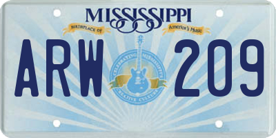 MS license plate ARW209