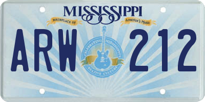 MS license plate ARW212