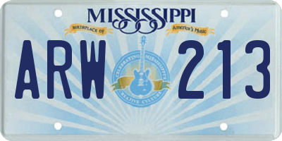 MS license plate ARW213