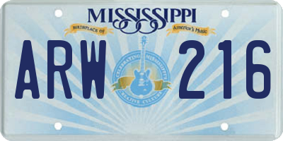 MS license plate ARW216