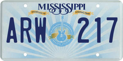 MS license plate ARW217